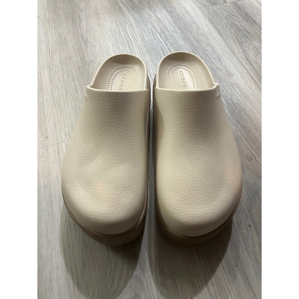 Crocs Womens Stomp Clog Platform Mule Croslite Foam 10 Bone Beige Neutral Chunky